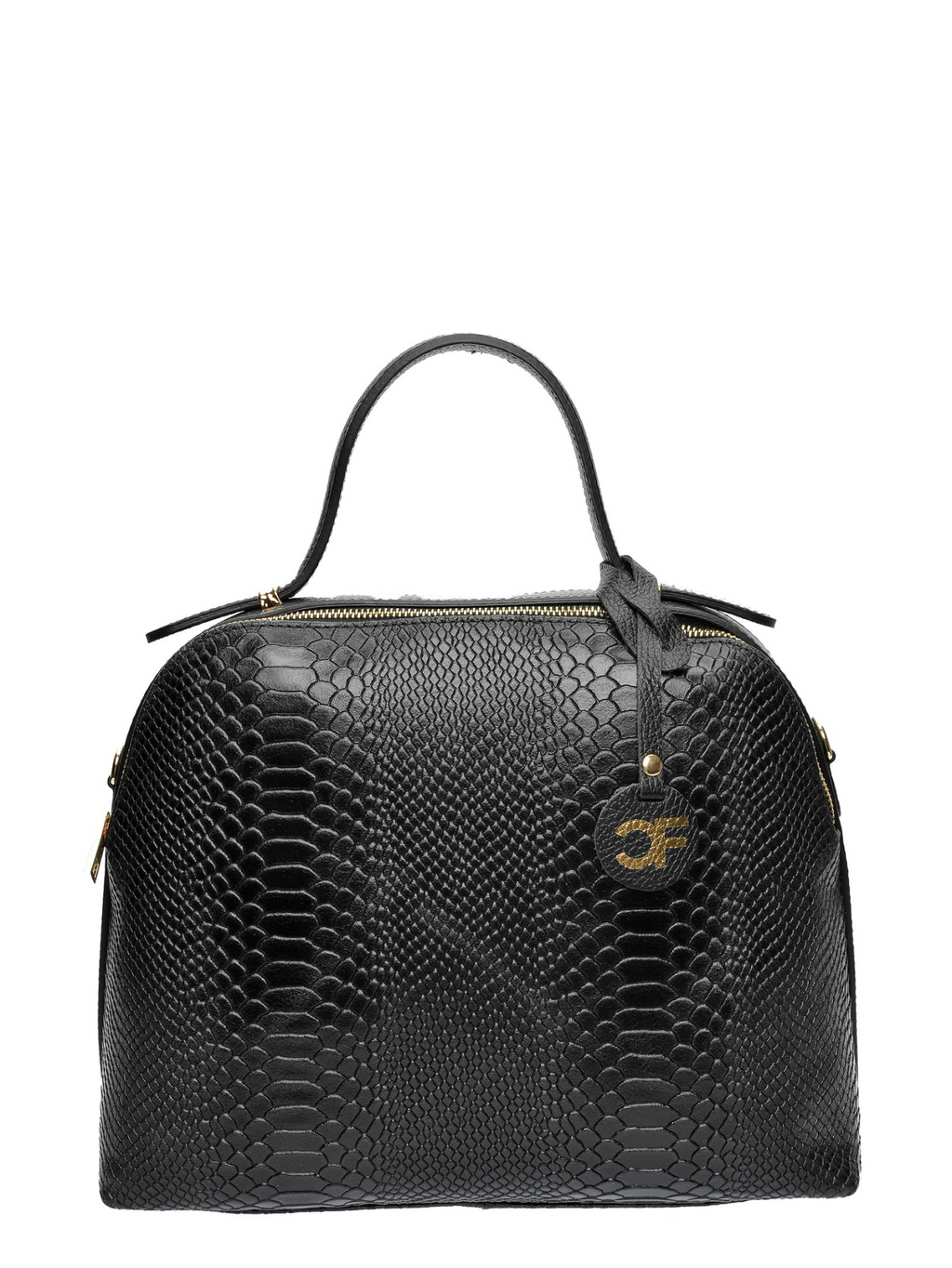 De zwarte handtas van voren