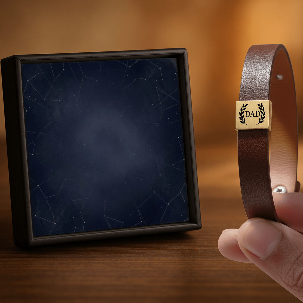 De herenarmband van kunstleer met gegraveerd plaatje