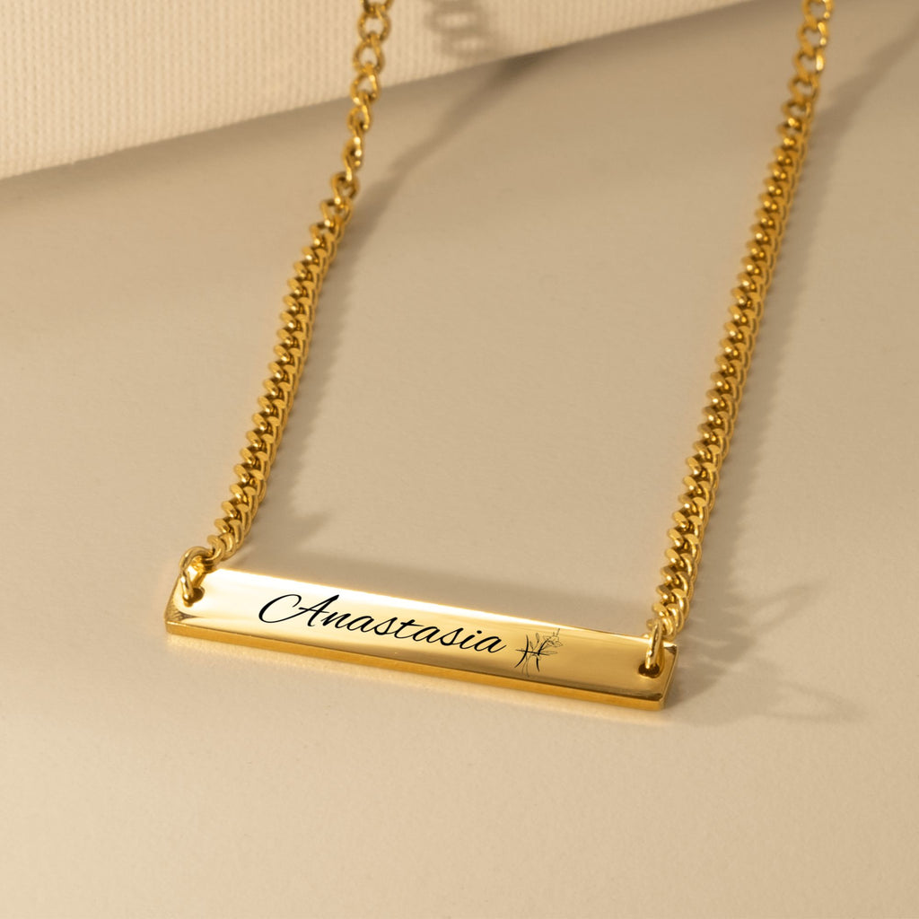 Cuban link ketting met gegraveerde staaf