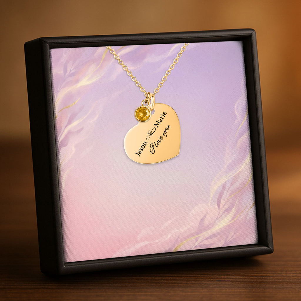 De hartketting met geboortesteen in goud, in een geschenkdoosje
