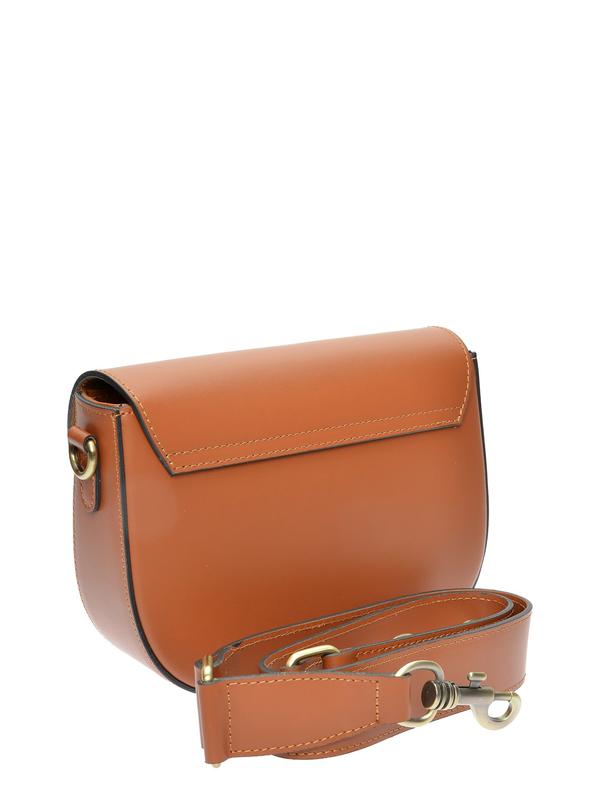 De cognackleurige crossbodytas van achteren